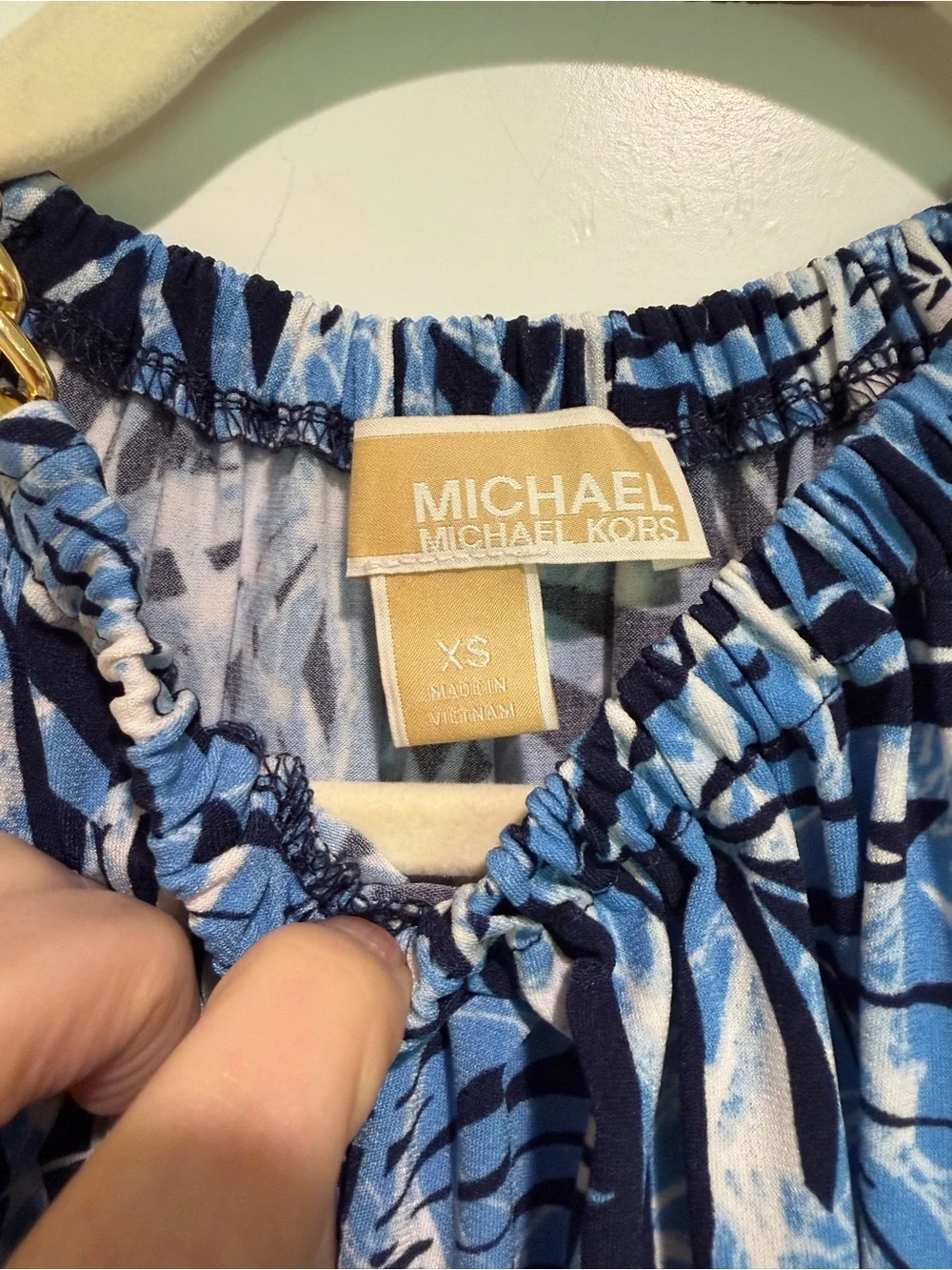 Michael Kors Blue Patterned Halter Top Dress XS